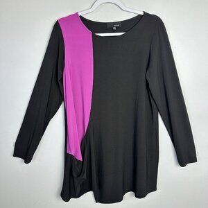 SUN KIM Slinky Stretch Mona Two Tone Colorblock Tunic Top Medium Artsy Lagenlook